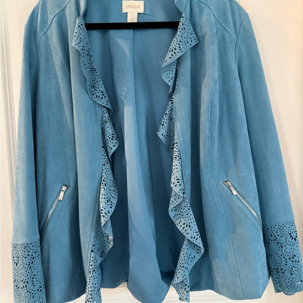 Chico's Light Blue Suede Blazer with Cutout Trim